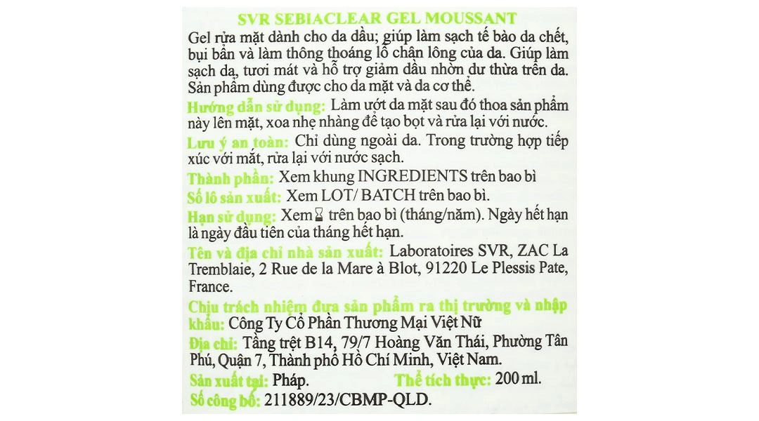 Gel rửa mặt SVR Sebiaclear Gel Moussant làm sạch da, giảm dầu nhờn tuýp 55ml - 10