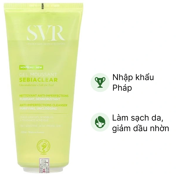 Gel rửa mặt SVR Sebiaclear Gel Moussant làm sạch da, giảm dầu nhờn