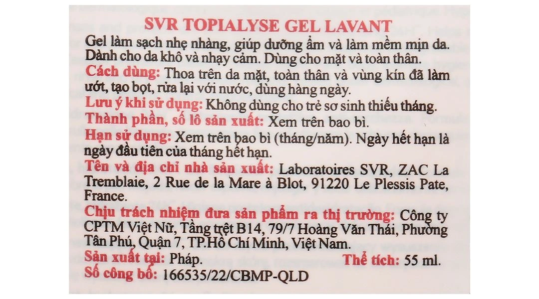 Gel rửa mặt SVR Topialyse Gel Lavant làm sạch, dưỡng ẩm cho da khô, da nhạy cảm tuýp 55ml - 2