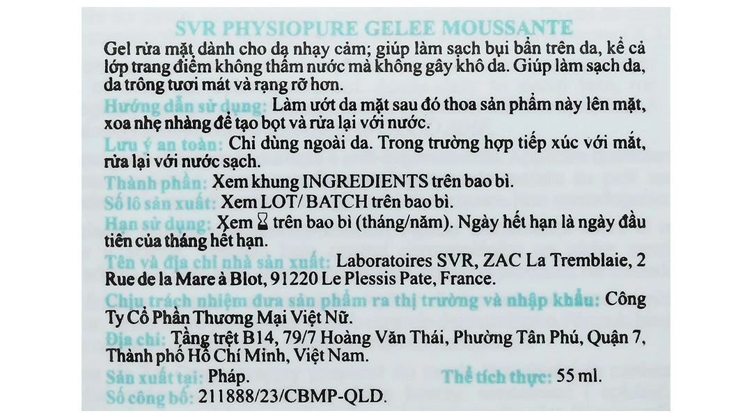 Gel rửa mặt SVR Physiopure Gelee Moussante làm sạch da cho da nhạy cảm tuýp 200ml - 9