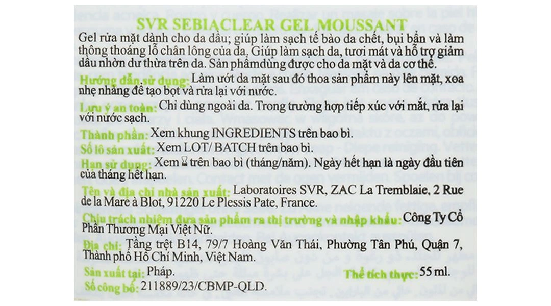 Gel rửa mặt SVR Sebiaclear Gel Moussant làm sạch da, giảm dầu nhờn tuýp 55ml - 2