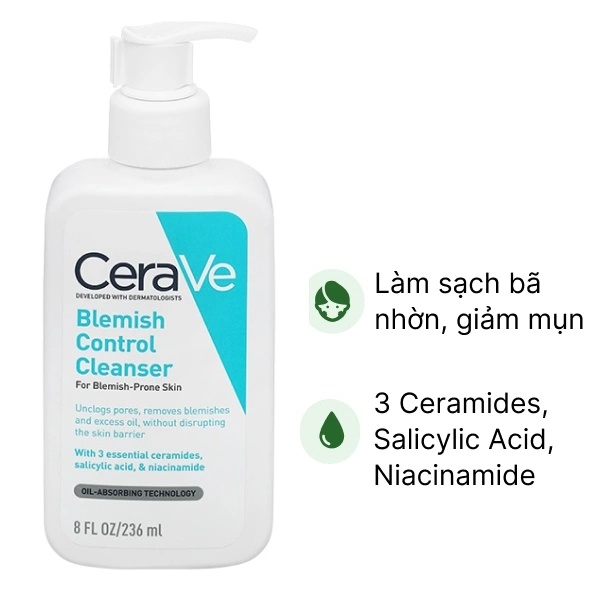 Sữa rửa mặt CeraVe Blemish Control Cleanser ngừa mụn, làm sạch bã nhờn