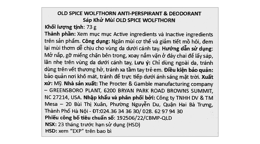 Sáp khử mùi Old Spice Wolfthorn ngăn mùi cơ thể, giảm tiết mồ hôi chai 73g - 3