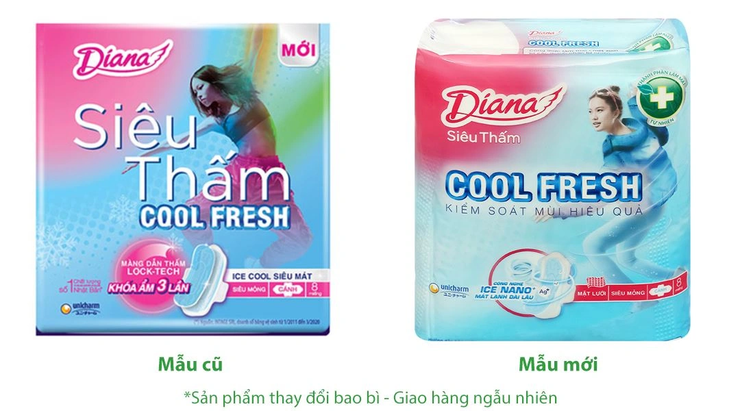 Băng vệ sinh Diana Cool Fresh viền êm chống tràn, có cánh gói 8 miếng - 