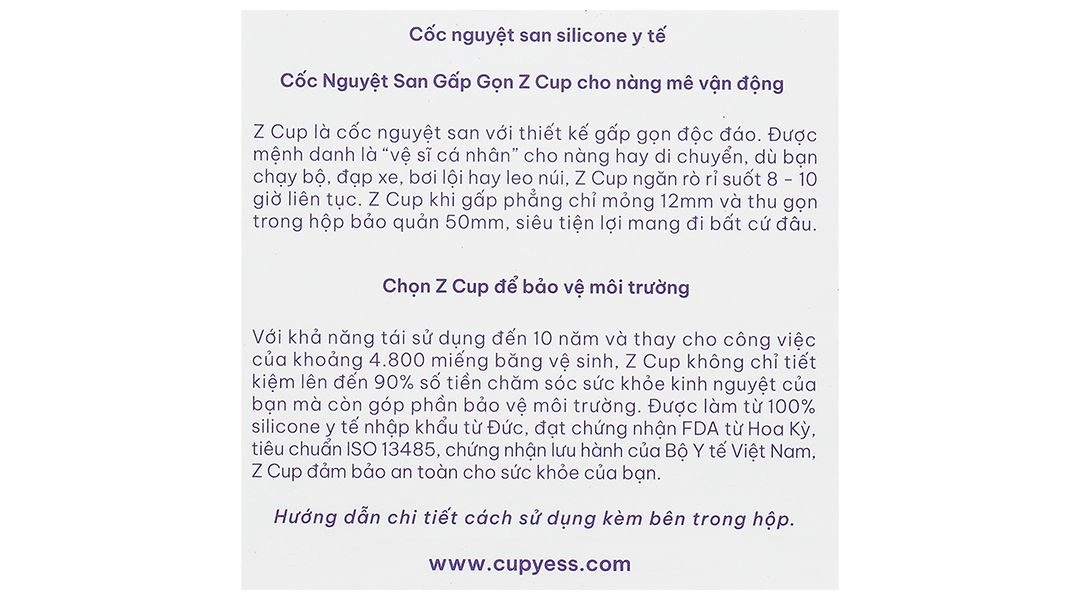Cốc nguyệt san Cup Yess Gấp Gọn Z Cup Size S hộp 1 cái - 8