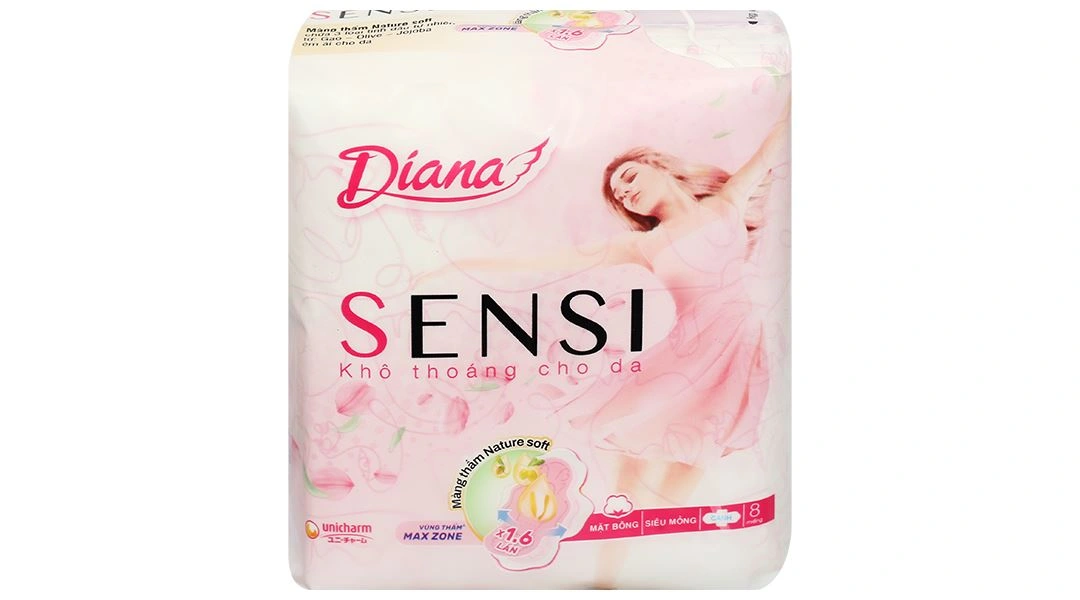 Băng vệ sinh Diana Sensi siêu mỏng, khô thoáng cho da, có cánh gói 8 miếng - 5