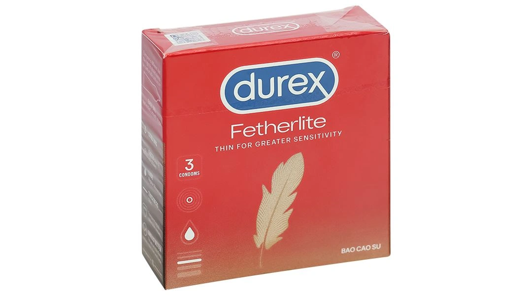 Bao cao su Durex Fetherlite siêu mỏng, tăng khoái cảm 52.5mm hộp 3 cái - 