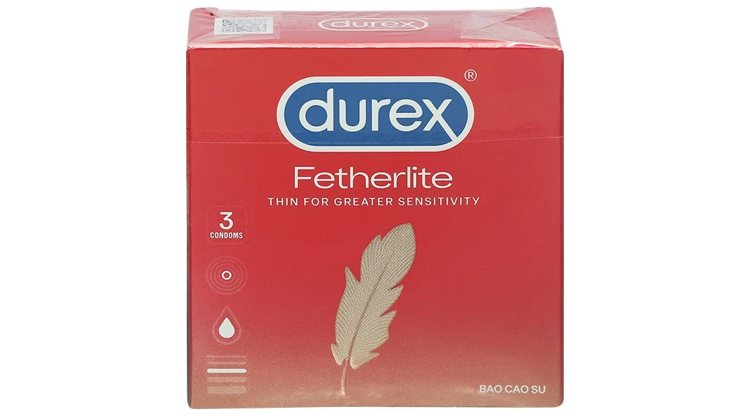 Bao cao su Durex Fetherlite siêu mỏng, tăng khoái cảm 52.5mm hộp 3 cái - 1