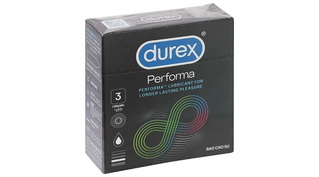 Bao cao su Durex Performa kéo dài thời gian hưng phấn 52mm hộp 3 cái - 