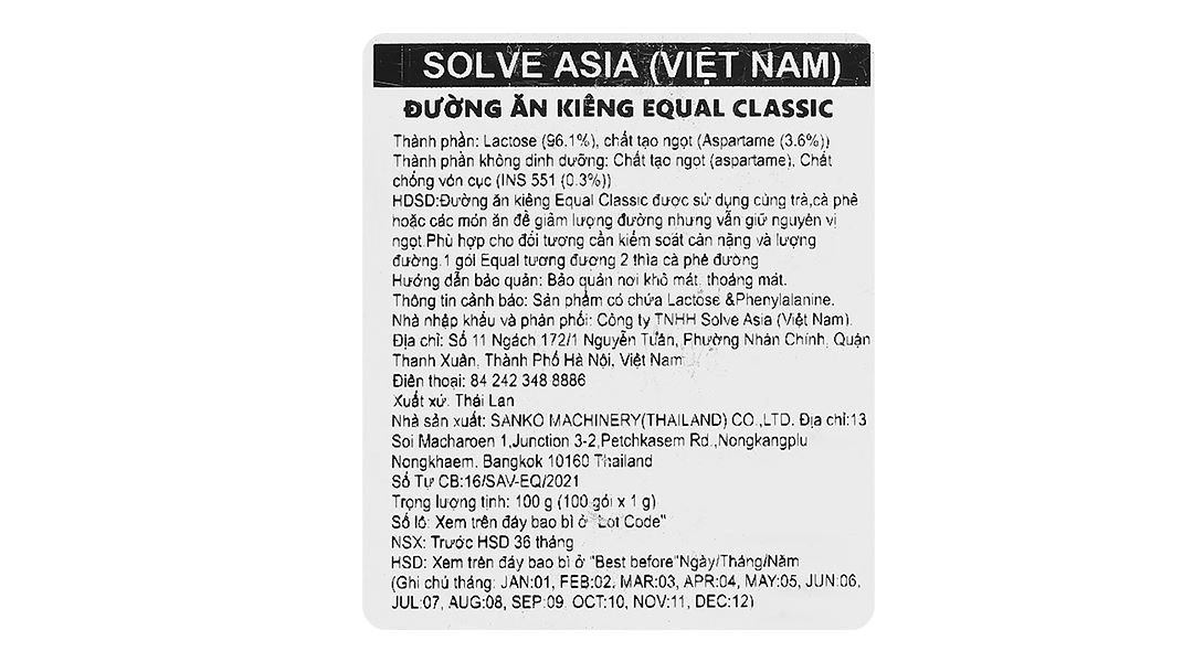 Đường Ăn Kiêng Equal Classic Zero Calorie Sweetener hộp 100 gói x 1g - 10