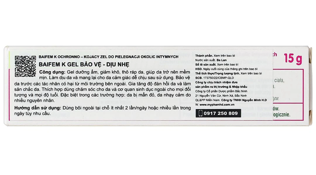 Gel Herbapol Baifem K giúp dưỡng ẩm, giảm khô da cho cả da và cơ quan sinh dục tuýp 15g - 2