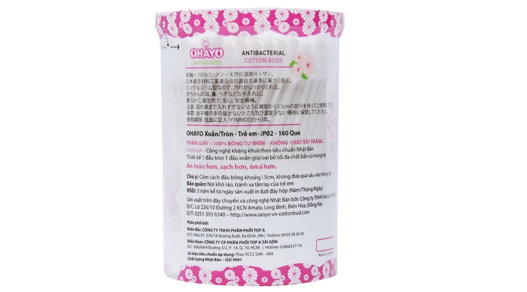 Tăm bông trẻ em Ohayo JP02 đầu xoắn/tròn hũ 160 que - 2
