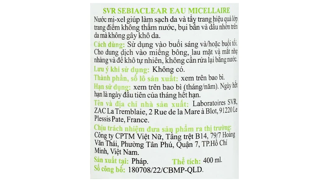 Nước tẩy trang SVR Sebiaclear Eau Micellaire làm sạch da, tẩy trang lớp trang điểm chai 400ml - 5