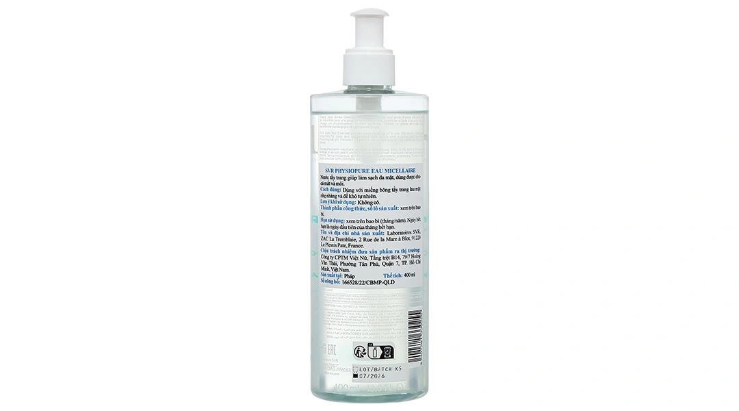 Nước tẩy trang SVR Physiopure Eau Micellaire làm sạch da mặt, mắt và môi chai 400ml - 2