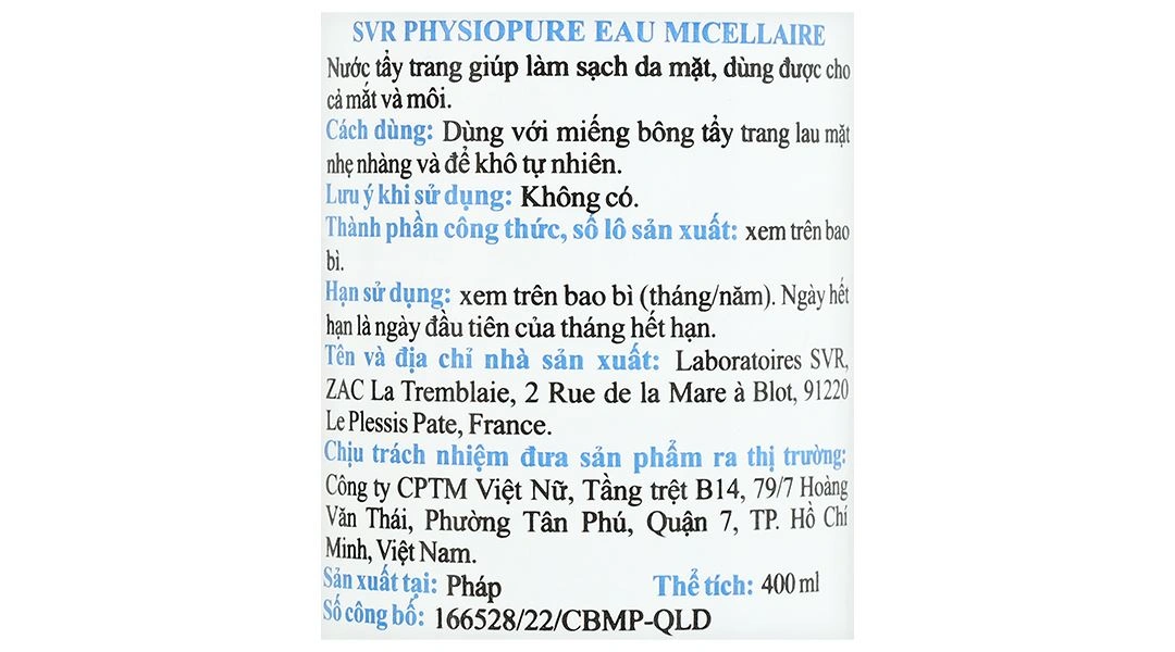 Nước tẩy trang SVR Physiopure Eau Micellaire làm sạch da mặt, mắt và môi chai 400ml - 5