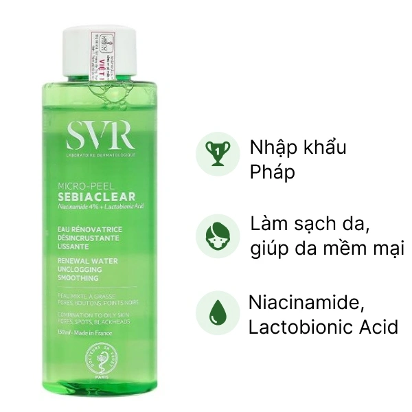 Nước tẩy trang SVR Sebiaclear Micro Peel cho da dầu, mụn