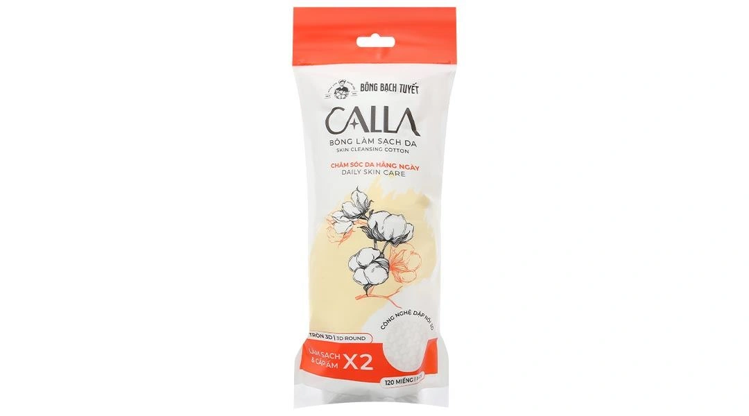 Bông tẩy trang Calla mềm mịn dạng tròn 3D gói 120 miếng - 
