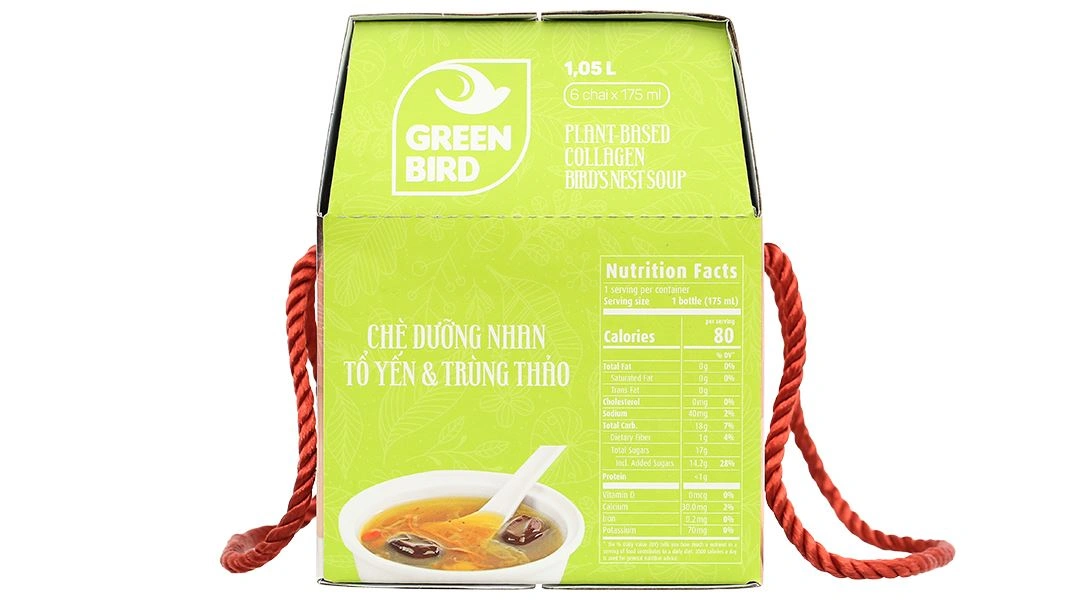 Chè Dưỡng Nhan Tổ Yến Và Trùng Thảo Green Bird Nutrinest lốc 6 chai x 175ml - 12