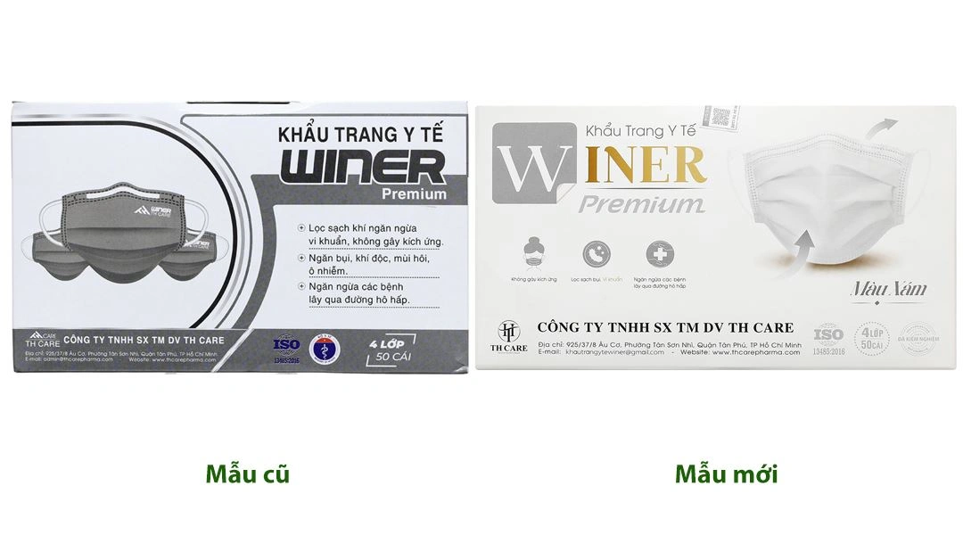 Khẩu trang y tế Winer 4 lớp màu xám hộp 50 cái - 