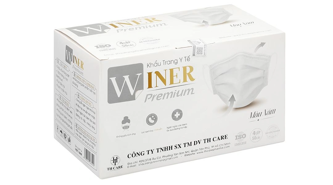 Khẩu trang y tế Winer 4 lớp màu xám hộp 50 cái - 1
