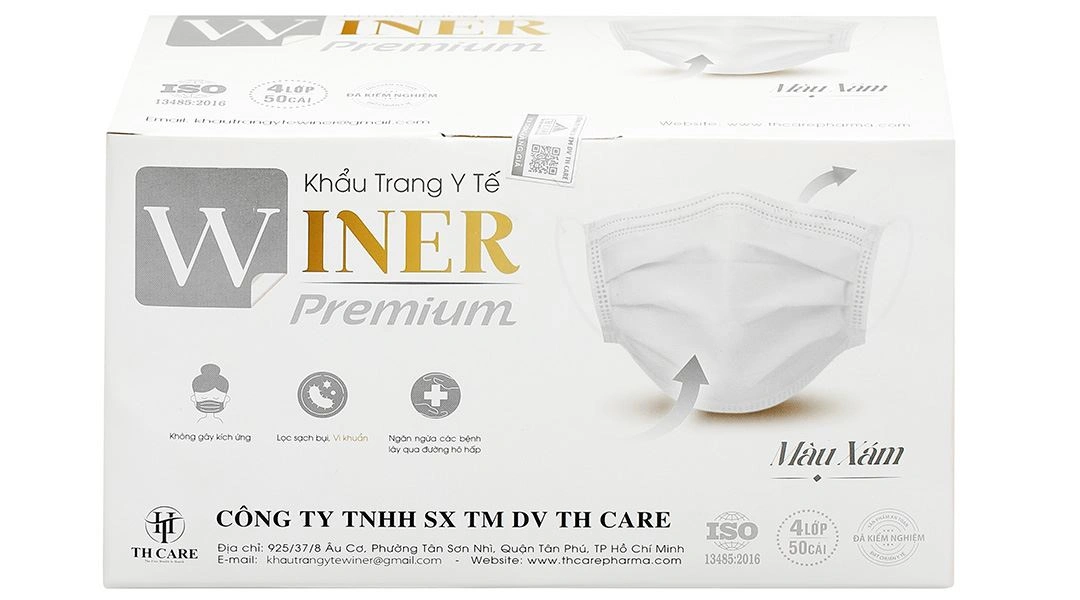 Khẩu trang y tế Winer 4 lớp màu xám hộp 50 cái - 2