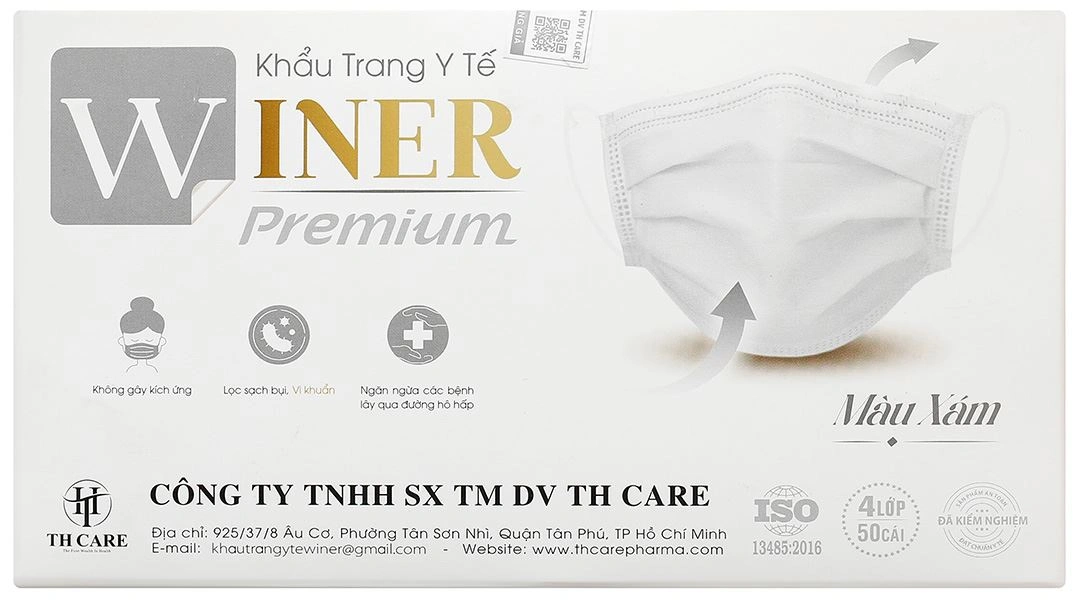 Khẩu trang y tế Winer 4 lớp màu xám hộp 50 cái - 3