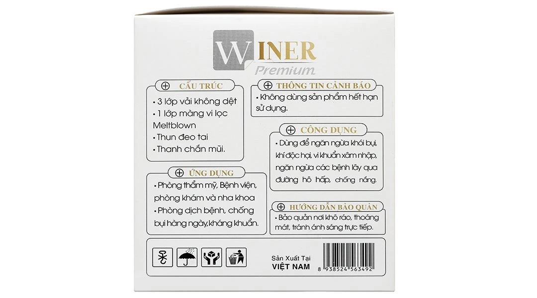 Khẩu trang y tế Winer 4 lớp màu xám hộp 50 cái - 5