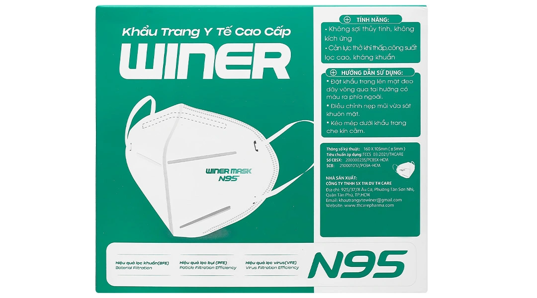 Khẩu trang y tế Winer N95 4 lớp màu trắng hộp 10 cái - 13
