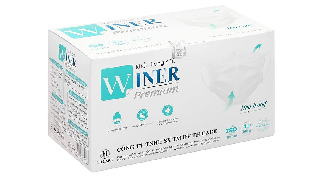 Khẩu trang y tế Winer 4 lớp màu trắng hộp 50 cái - 1