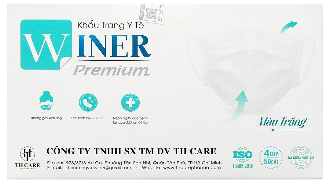 Khẩu trang y tế Winer 4 lớp màu trắng hộp 50 cái - 3