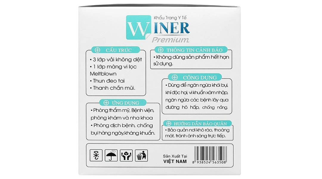 Khẩu trang y tế Winer 4 lớp màu trắng hộp 50 cái - 5