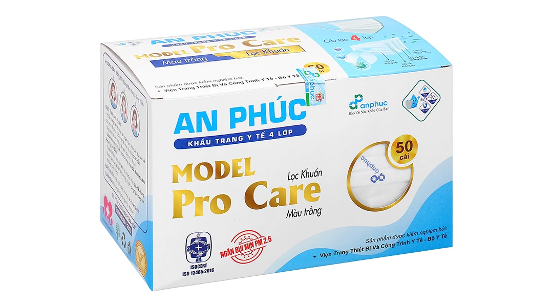 Khẩu trang y tế An Phúc 4 lớp màu trắng hộp 50 cái - 