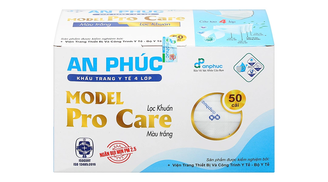 Khẩu trang y tế An Phúc 4 lớp màu trắng hộp 50 cái - 1