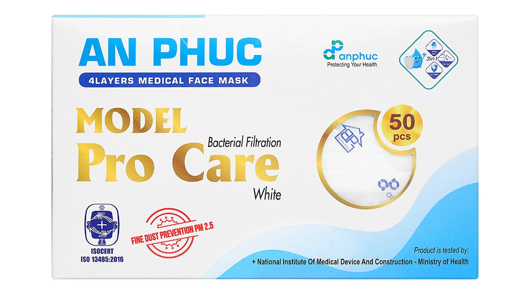 Khẩu trang y tế An Phúc 4 lớp màu trắng hộp 50 cái - 2