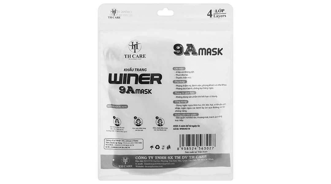 Khẩu trang y tế Winer 9Amask 4 lớp màu đen gói 10 cái - 8