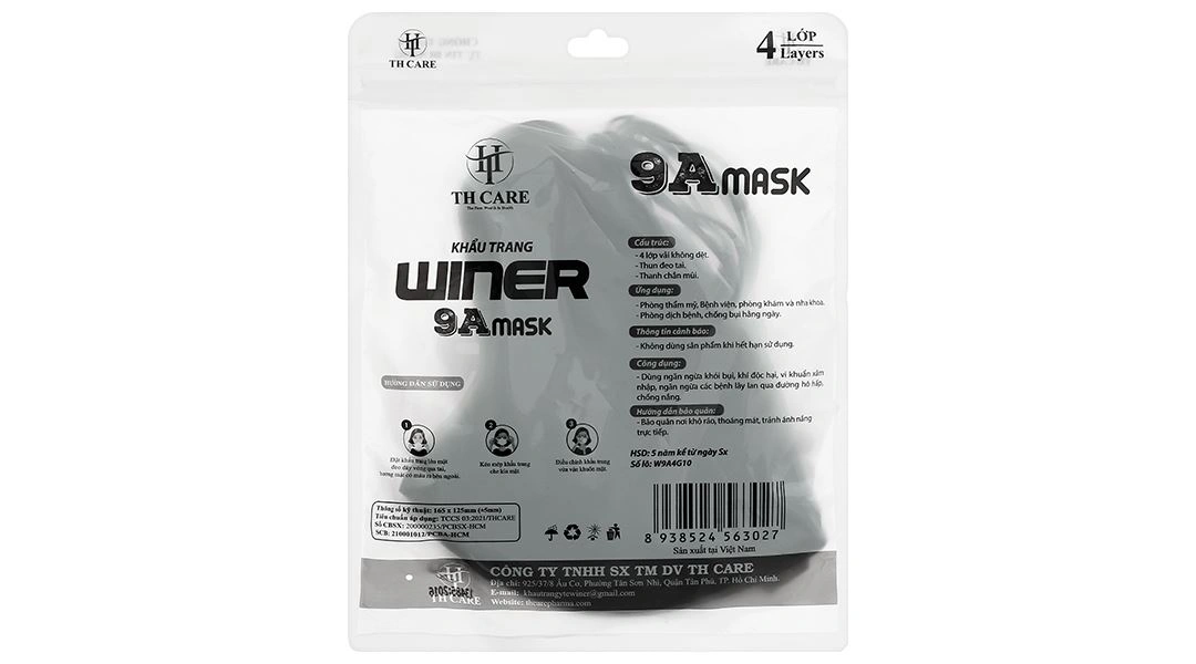 Khẩu trang y tế Winer 9Amask 4 lớp màu đen gói 10 cái - 1