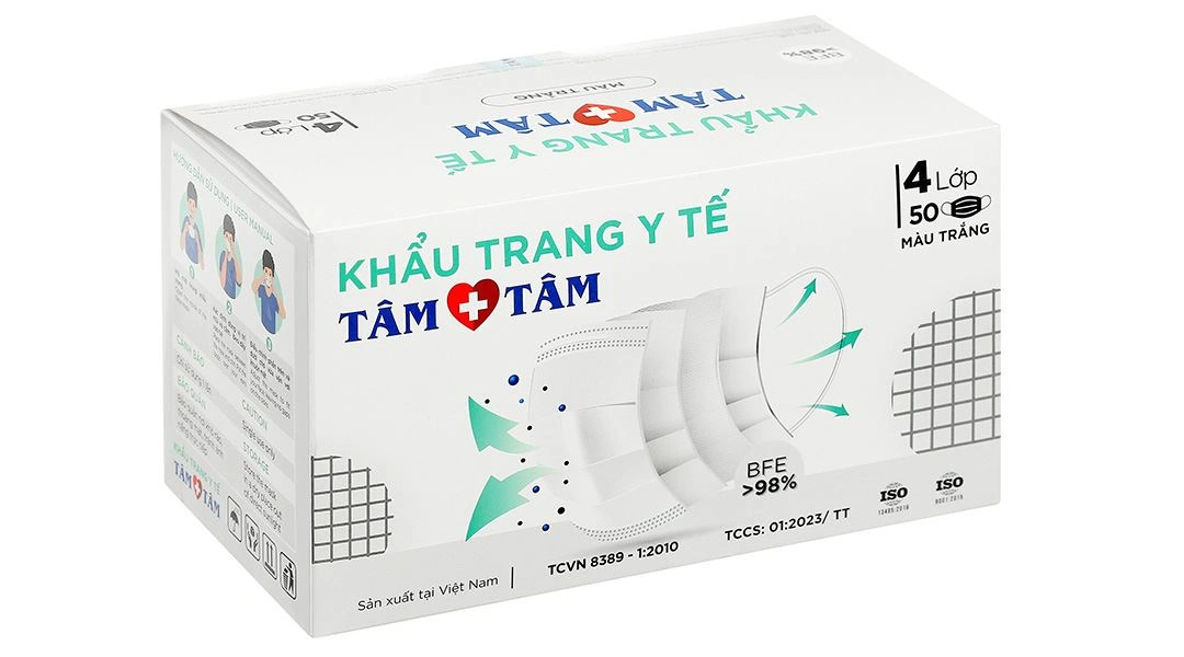Khẩu trang y tế Tâm Tâm 4 lớp màu xám hộp 50 cái - 13
