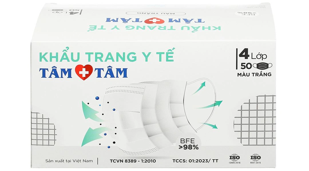Khẩu trang y tế Tâm Tâm 4 lớp màu xám hộp 50 cái - 14