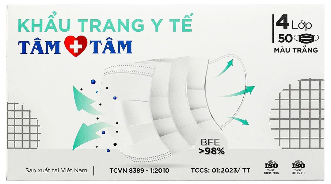 Khẩu trang y tế Tâm Tâm 4 lớp màu xám hộp 50 cái - 15
