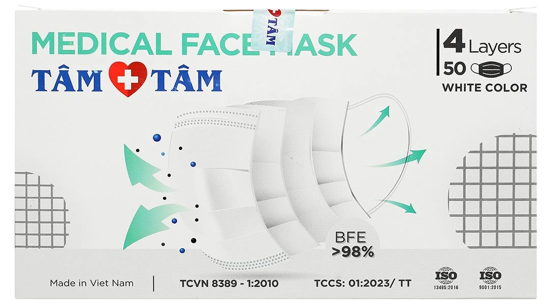 Khẩu trang y tế Tâm Tâm 4 lớp màu xám hộp 50 cái - 16