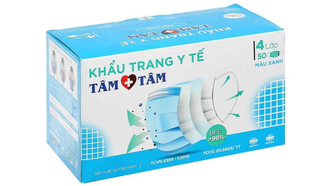Khẩu trang y tế Tâm Tâm 4 lớp màu xám hộp 50 cái - 26