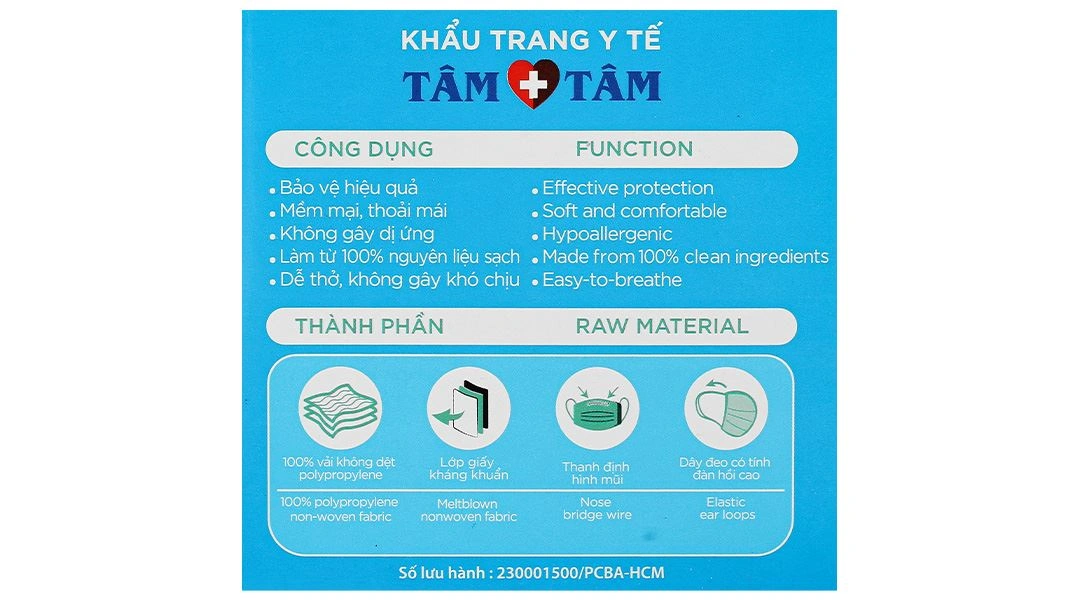 Khẩu trang y tế Tâm Tâm 4 lớp màu xám hộp 50 cái - 35