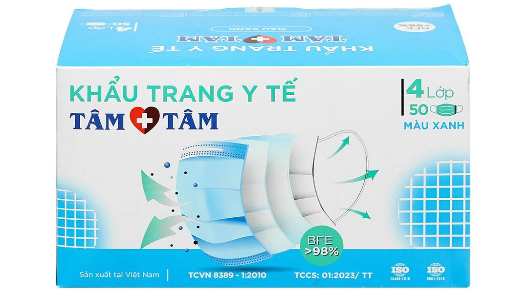 Khẩu trang y tế Tâm Tâm 4 lớp màu xám hộp 50 cái - 27