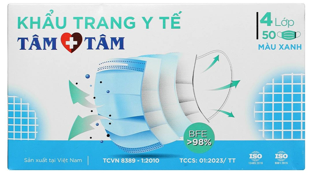 Khẩu trang y tế Tâm Tâm 4 lớp màu xám hộp 50 cái - 28