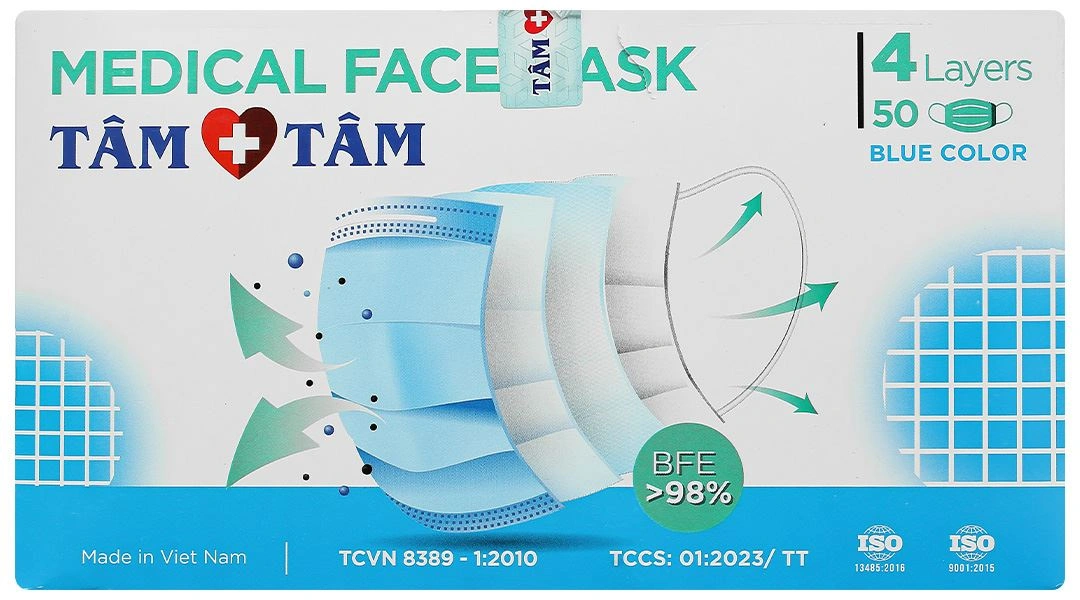 Khẩu trang y tế Tâm Tâm 4 lớp màu xám hộp 50 cái - 29