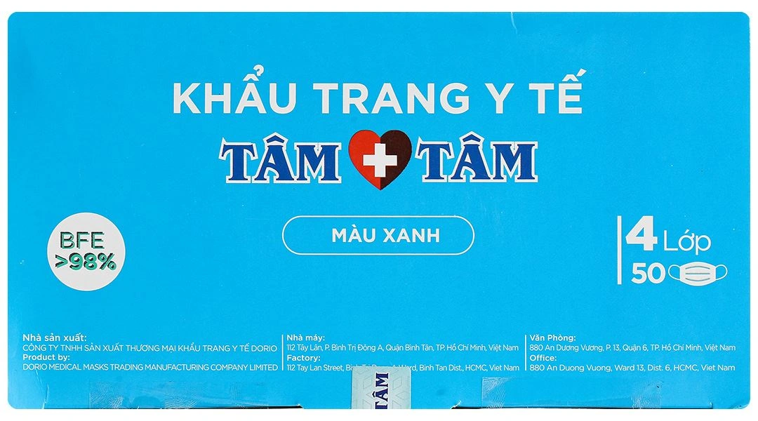 Khẩu trang y tế Tâm Tâm 4 lớp màu xám hộp 50 cái - 30