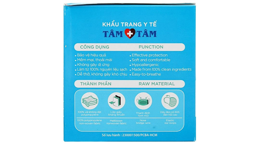 Khẩu trang y tế Tâm Tâm 4 lớp màu xám hộp 50 cái - 32