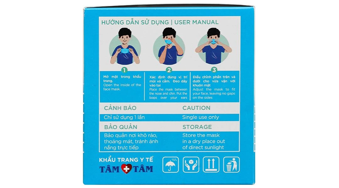 Khẩu trang y tế Tâm Tâm 4 lớp màu xám hộp 50 cái - 33