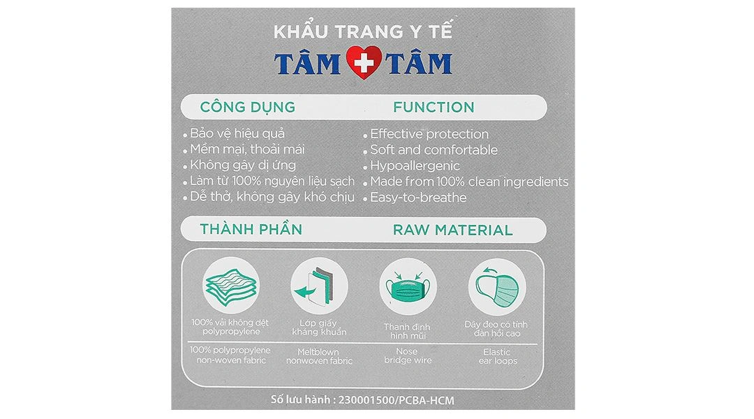 Khẩu trang y tế Tâm Tâm 4 lớp màu xám hộp 50 cái - 9