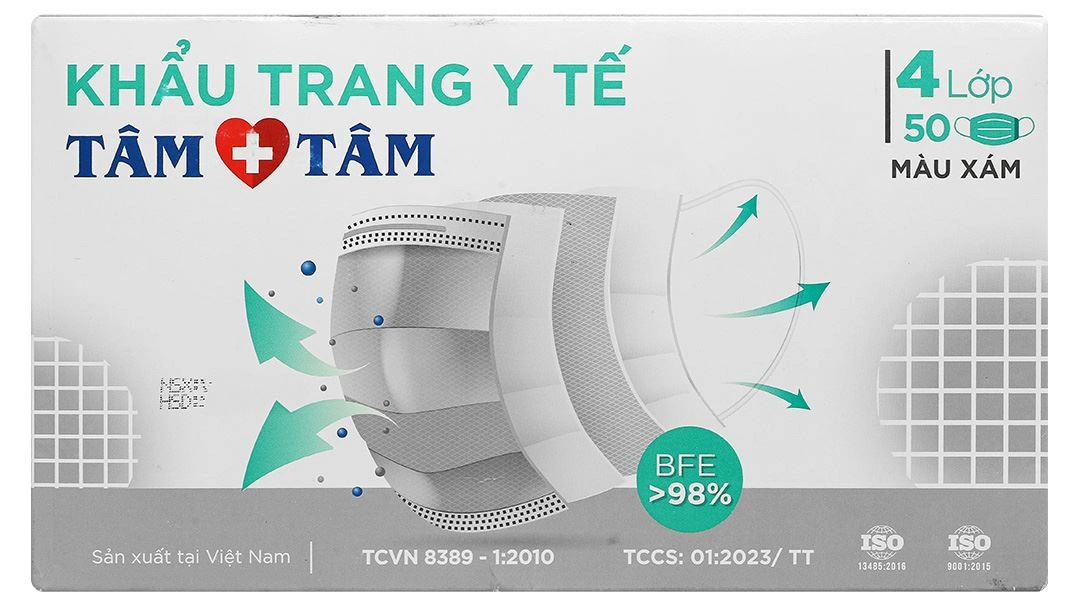 Khẩu trang y tế Tâm Tâm 4 lớp màu xám hộp 50 cái - 2